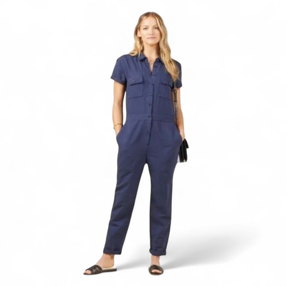 Outerknown Linen Blend SEA Suit Navy Organic Utility Boiler Jumpsuit Size M‎